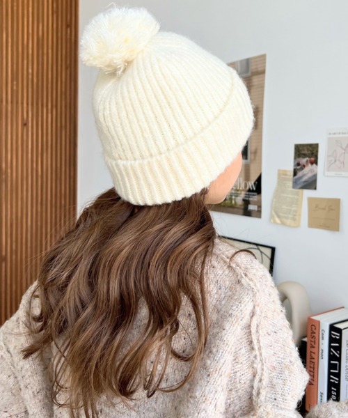 moment+（モーメントプラス）の「ウール混モヘアタッチニット帽