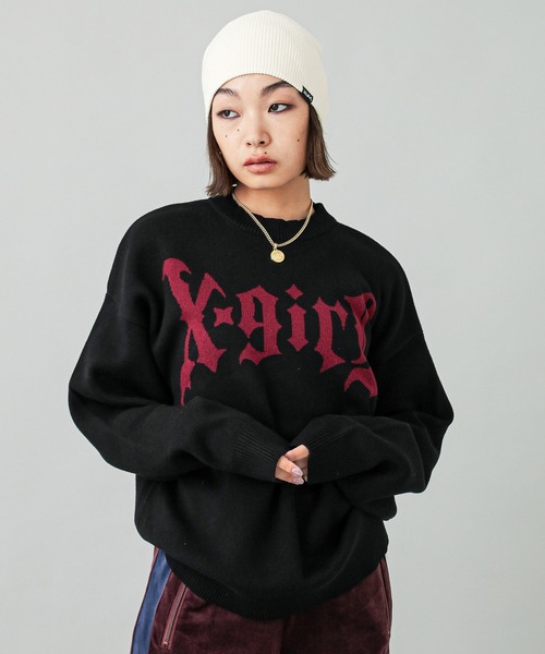 セール】GOTHIC LOGO JACQUARD KNIT TOP（ニット/セーター）｜X-girl