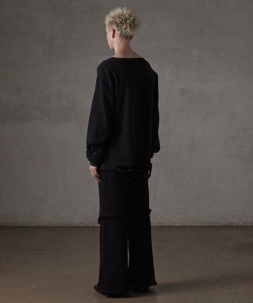 GRANCY】LinestoneDesign Graphic Damage LongTee / ラインストーン