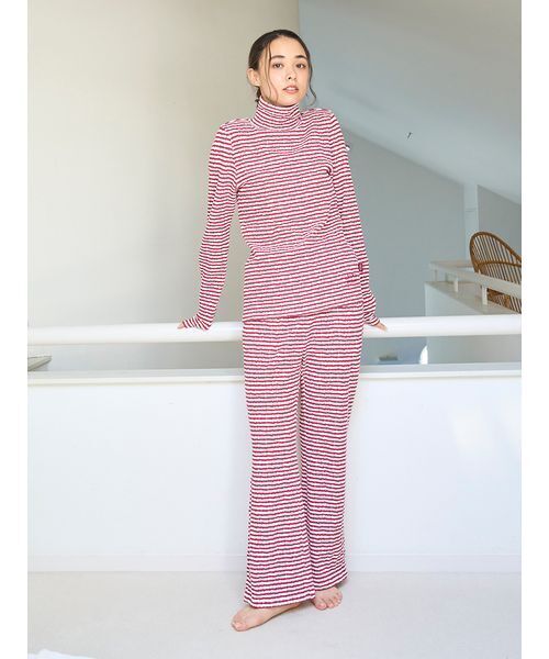 セール】【HOLIDAY】ボーダーふくれジャガードハイネックロンT（ルーム