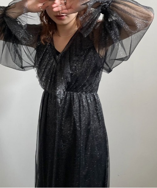 セール】GLITTER FRILL COLLAR DRESS（ワンピース）｜Ameri（アメリ