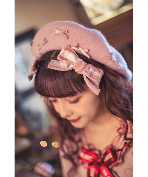 PINK HOUSE（ピンクハウス）の「ロゴ&リボン付きベレー帽（ハンチング