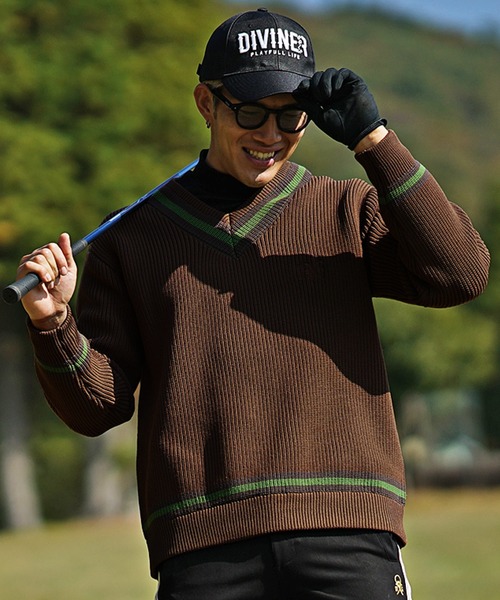セール】【DIVINER GOLF】ルーズシルエットVネックニット メンズ