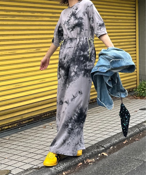 セール】タイダイ配色ドロストギャザーロングワンピース（ワンピース