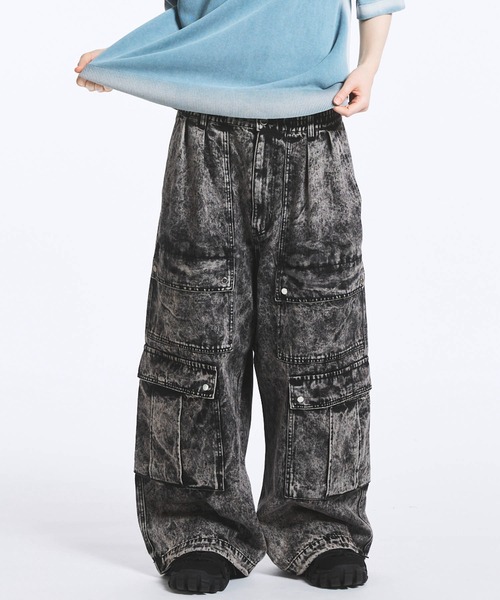 UNISEX》Double Big Pocket Prime-Wide Denim Cargo Pants/ダブル