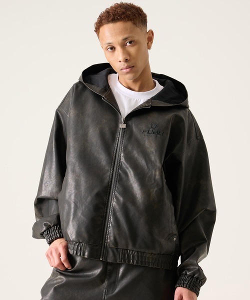 セール】FUBU フブ ブランド Faux Leather Hoodie / フェイクレザー