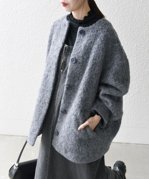 SHIPS any: シャギー ノーカラー コクーン コート（ノーカラーコート