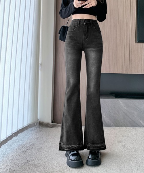 LAGUST ブーツカットダメージ加工デニム ブラック ペイント加工 LAGUST