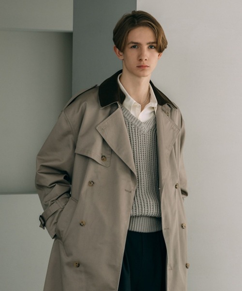 LURAKU】Collar Switch Long Trench Coat / 襟切り替えロングトレンチ