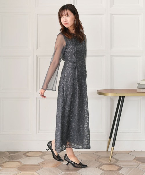 ANDRESD】leaf embroidery back design dress 結婚式 パーティードレス