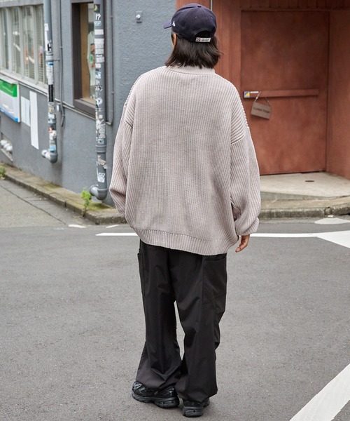 ハーフジップ 畦編み ビッグシルエットプルオーバーニット MONO-MART