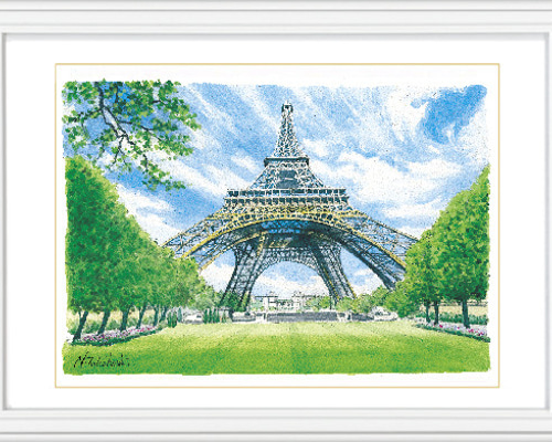 水彩で描く風景画『フランス パリのエッフェル塔』ジグレ版画 水彩画