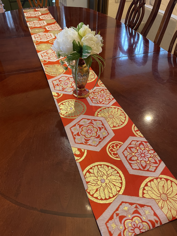 豪華刺繍の可愛い七五三の帯リメイク 正絹テーブルランナー1680
