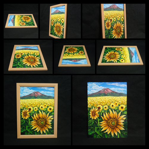 油絵 油彩 油彩画 絵 絵画 【ひまわり畑の富士山】 絵画 HR 通販