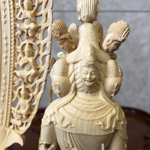 最高級 木彫り 仏像 十一面観音菩薩立像 彫刻 一刀彫 天然木檜材 彫刻