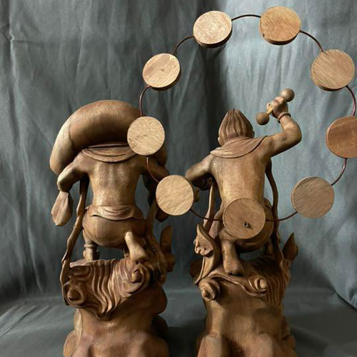 井波彫刻 仏教工芸品 総楠製 極上彫 木彫仏像 風神雷神図一式 彫刻