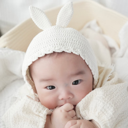 コットン100%☆うさみみベビーボンネット 新生児〜2歳サイズ うさぎ