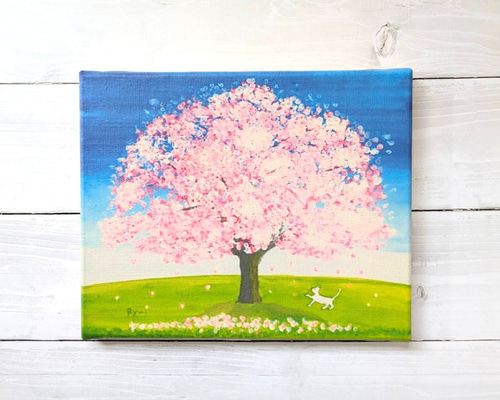 春だ』 キャンバス プリント 桜 春 猫 風景画 アクリル画 風水 絵 絵画