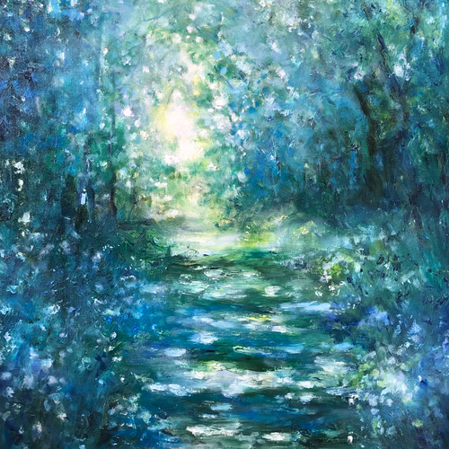 油絵 原画 オリジナル「木漏れ日の道」送料無料 絵画 Masako's Gallery