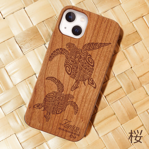 iPhone 【SURFACE】梨&桜ウッドケース 納期長め 木製 ウミガメ ハワイ