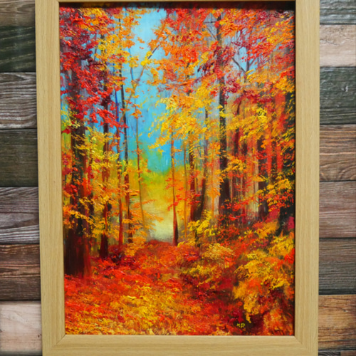 油絵 絵画 【森の紅葉】 絵画 HR 通販 16759128｜Creema(クリーマ