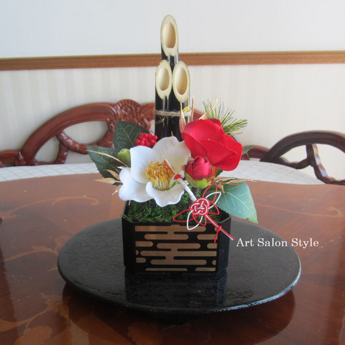 お正月ハンドメイド2026】お正月飾り 紅白椿の門松アレンジ しめ縄