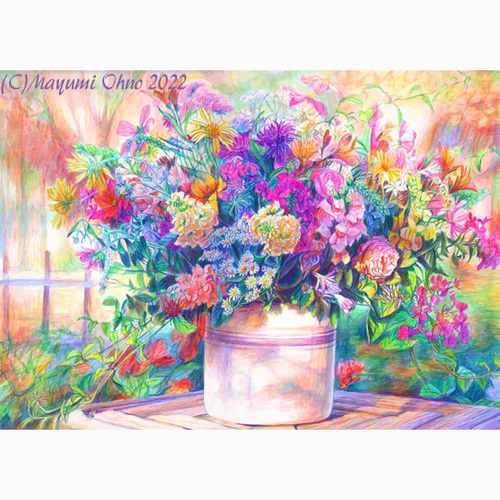 額装絵画☆花の絵☆ガーデン フラワー 花 版画 アクリル画 ナチュラル