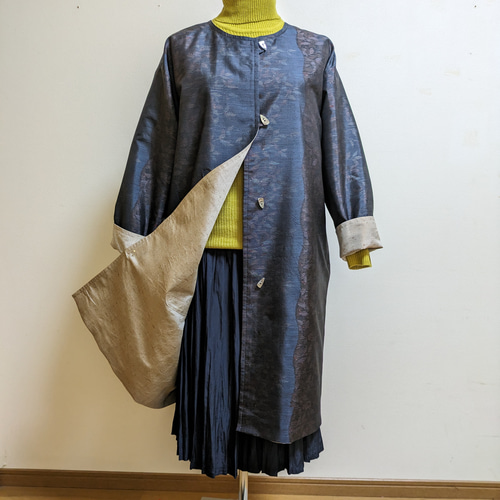 SOLD お値下げ中 着物リメイク リバーシブルコート 大島紬FREE SIZE