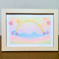 パステルアート 雪月花とレインボー・フジ パステル画原画 絵画 T's