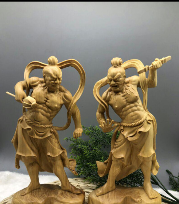 金剛力士像（阿形 吽形） 仏教美術 仁王像 精密彫刻 木彫仏像 置物