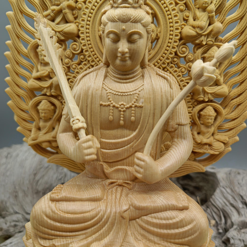 木彫り 仏像 虚空蔵菩薩座像 彫刻 一刀彫 天然木檜材 仏教工芸 彫刻