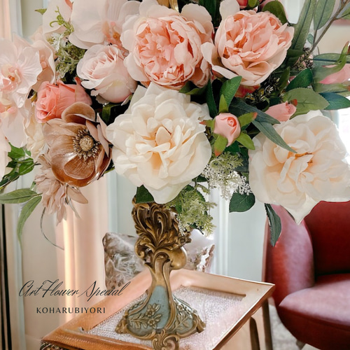 クレイフラワー♡薔薇のアレンジメント♡ロココ調♡ハンドメイド