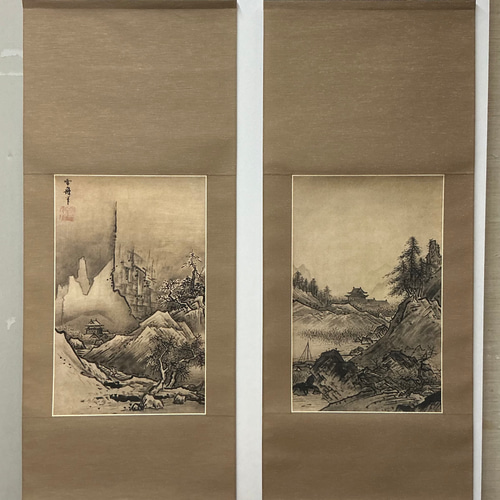平福百穂/秋景山水図/秋景行旅図/掛軸/名家伝来/Z-892 平福百穂/秋景