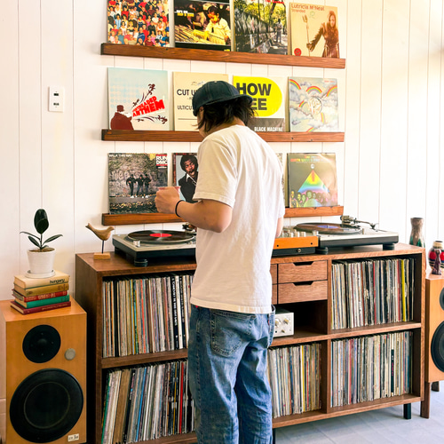 セット販売】VINTAGE RECORD CHEST ＆ 木製レコードレール3本セット