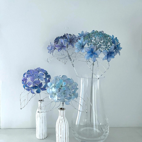 一点物】水色のミニ紫陽花 1本売り ディップフラワー ワイヤーフラワー