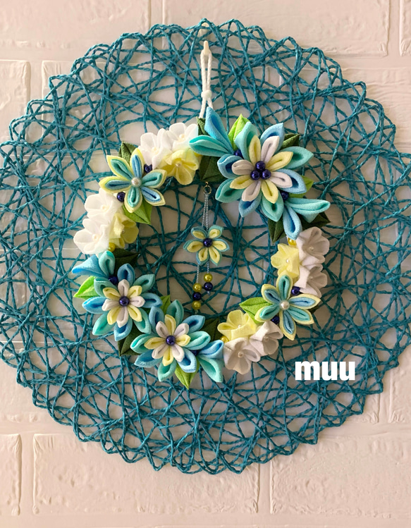 つまみ細工リース ＊夏リース ブルー系＊ リース muu 通販 17893049