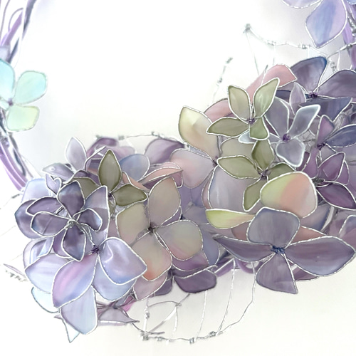 一点物】紫陽花のミニリース ビンク紫系 ワイヤーアート ディップ