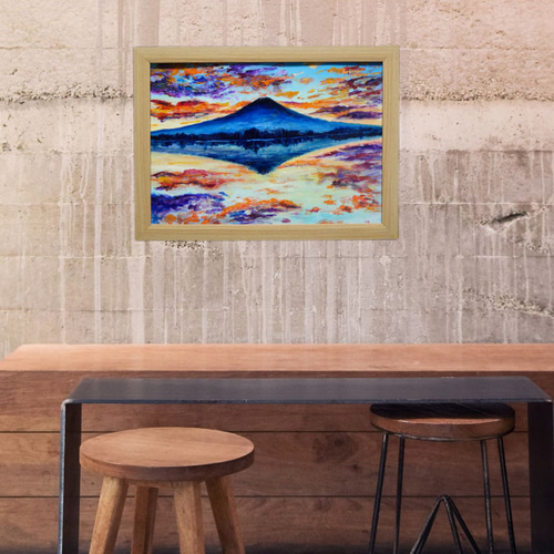 油絵 絵画 【水面に映る富士山】 絵画 HR 通販 17087982｜Creema