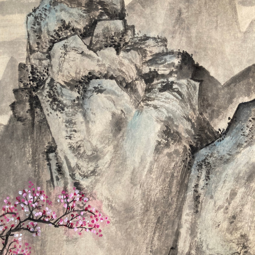 水墨画 山水 山桜 桜 絵画 掛け軸 絵画 こたつ 通販 18972306｜Creema