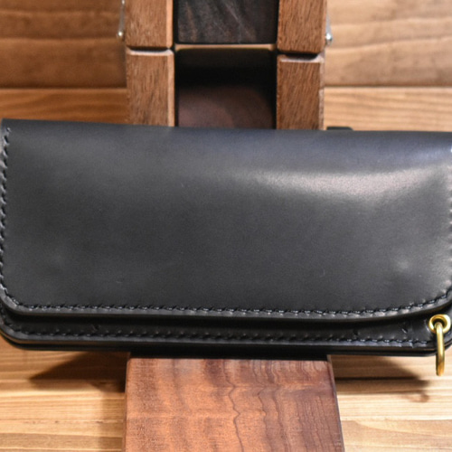 トラッカーウォレット190(ロング) 栃木レザーブラック 手縫い 長財布