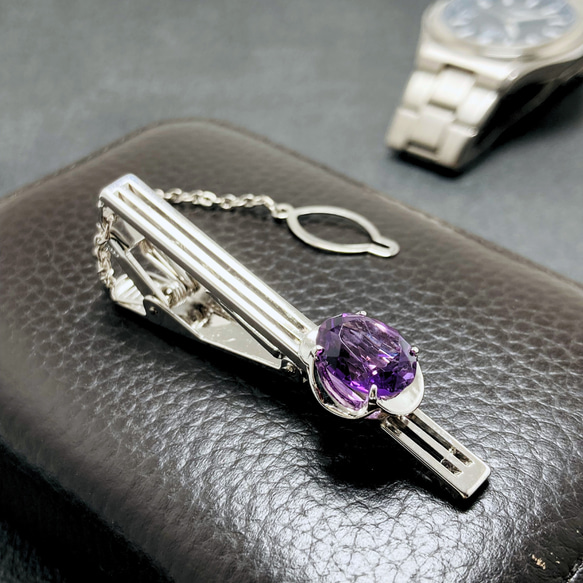 ラス1 11×9 煌めく大つぶ アメジスト/紫水晶 RHP 天然石ネクタイピン