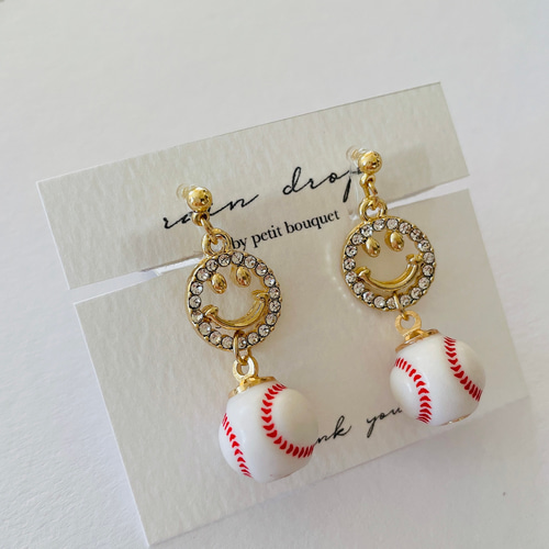 ⚾️選べるボールカラー⚾️ スマイル野球ピアス/イヤリング ピアス