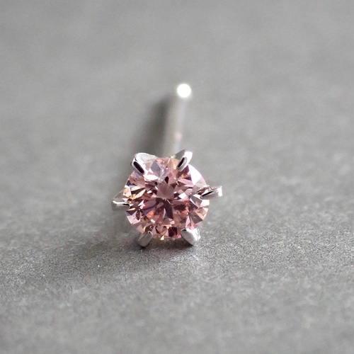プラチナ 一粒ピンクダイヤ 片耳ピアス ピアス（スタッド・一粒