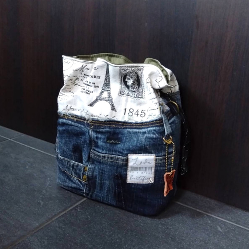 №763【DENIM✖️クシュっとshoulderBAG♥】お揃いポーチ&ショルダー