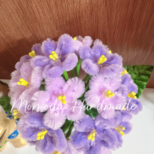 モールフラワー カラフルな紫陽花の鉢植え ハンドメイド 枯れない花