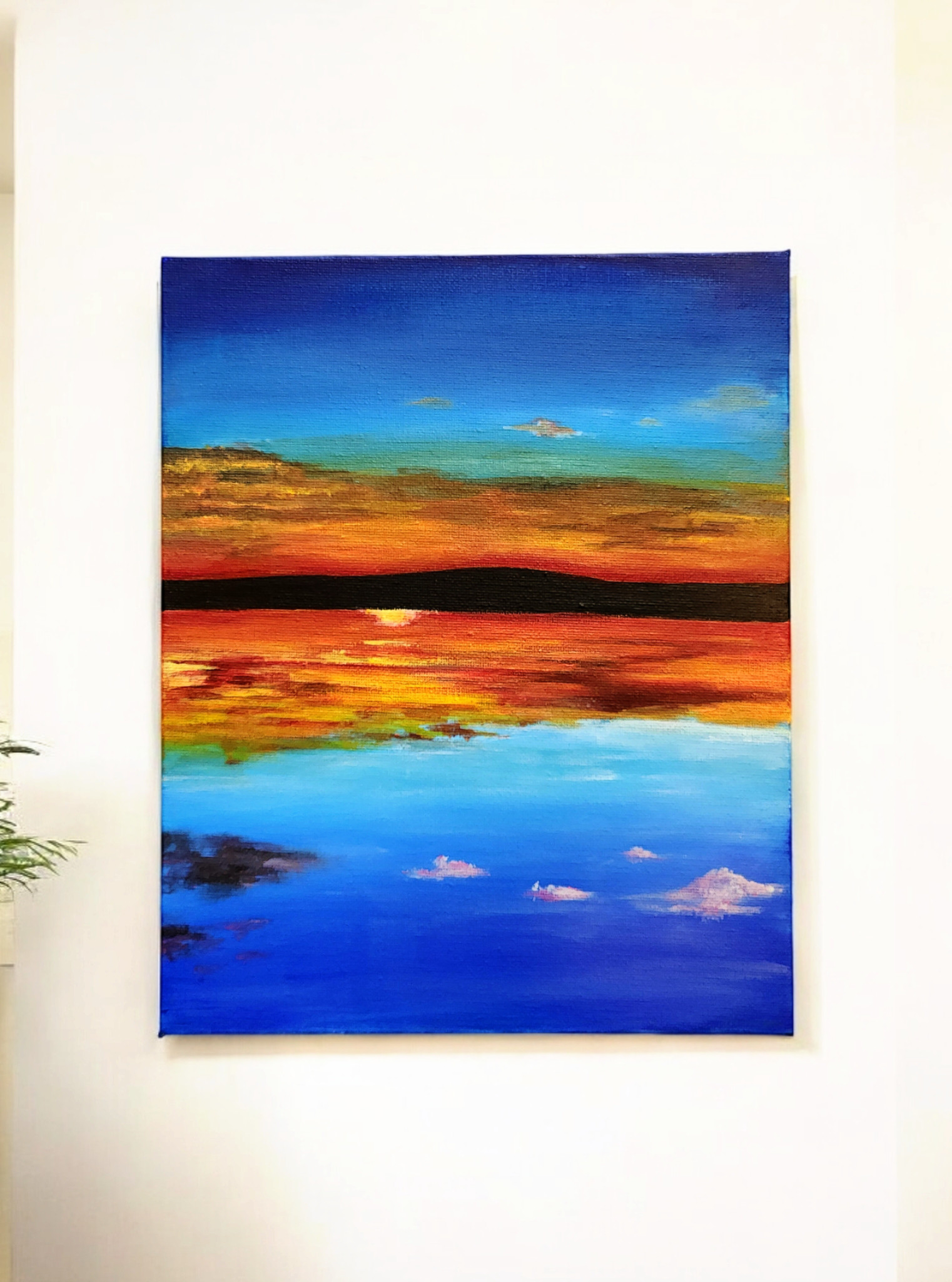 有明海の夕焼けを、描いた、P6号のアクリル画です。私の作品です