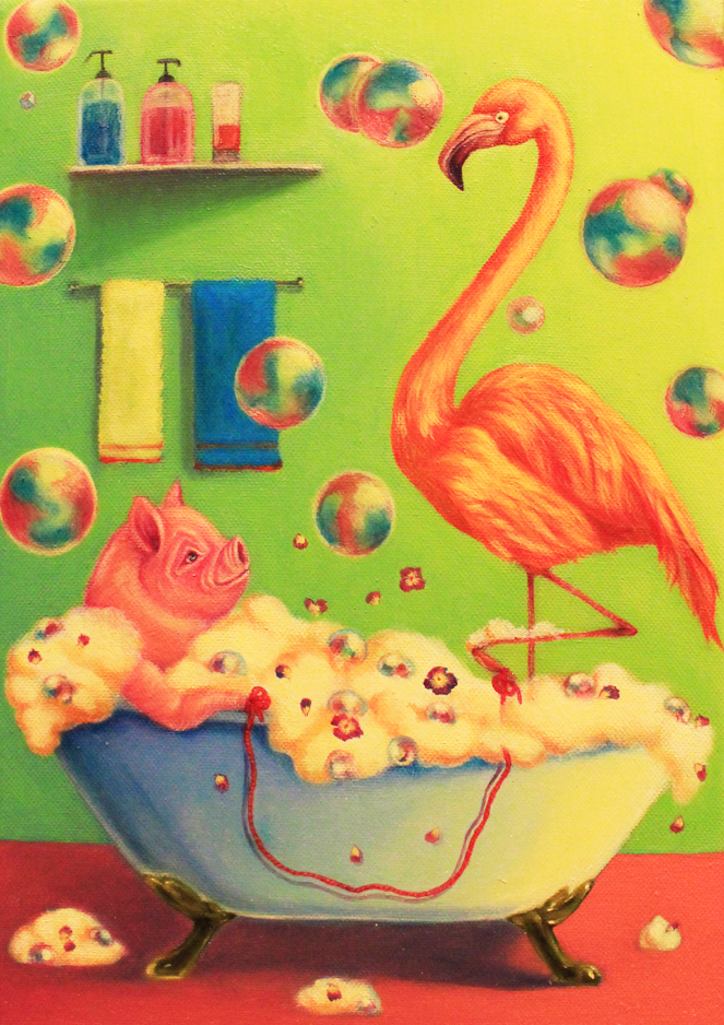 無題 新人画家 大塚麻世 ペリカン 油彩 絵画 油絵 動物 動物絵 拡声器