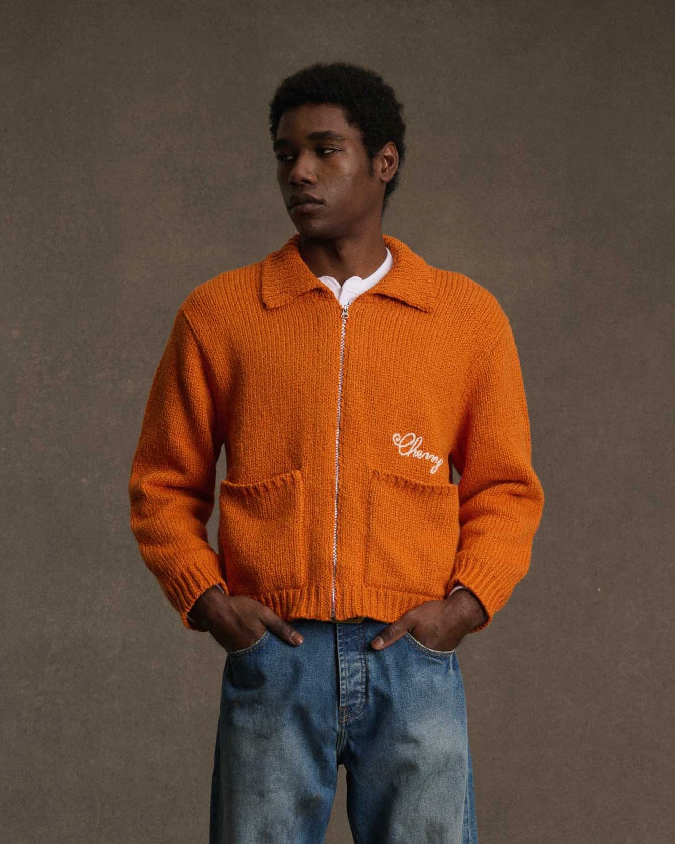 1 Star Cotton Knit Zip Jacket (Orange) – CHERRY LA