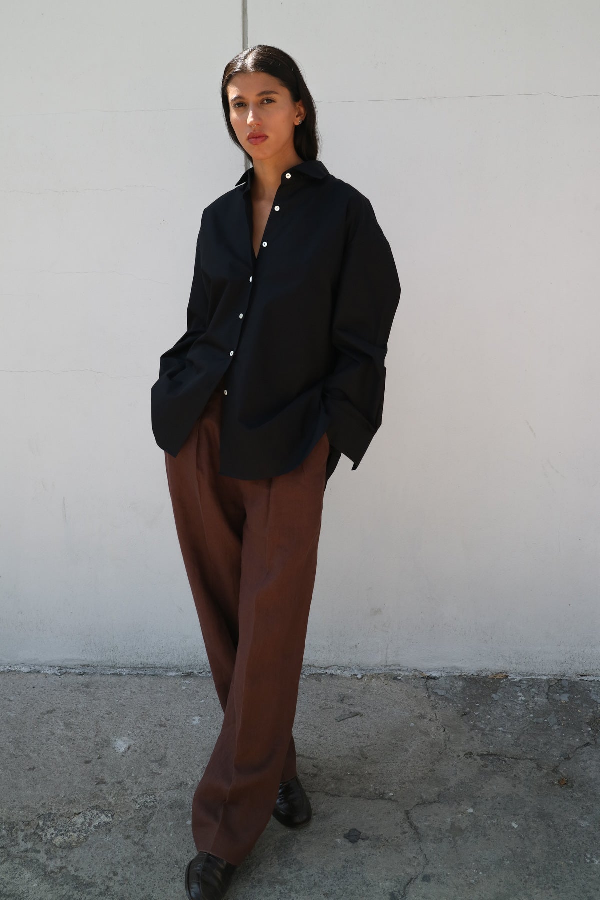 INES OVERSIZED SHIRT IN BLACK POPLIN – Chava Studio