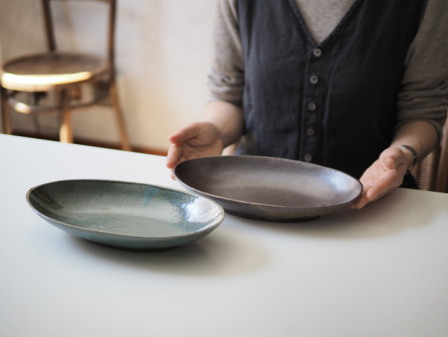 及川静香 緑釉舟形鉢